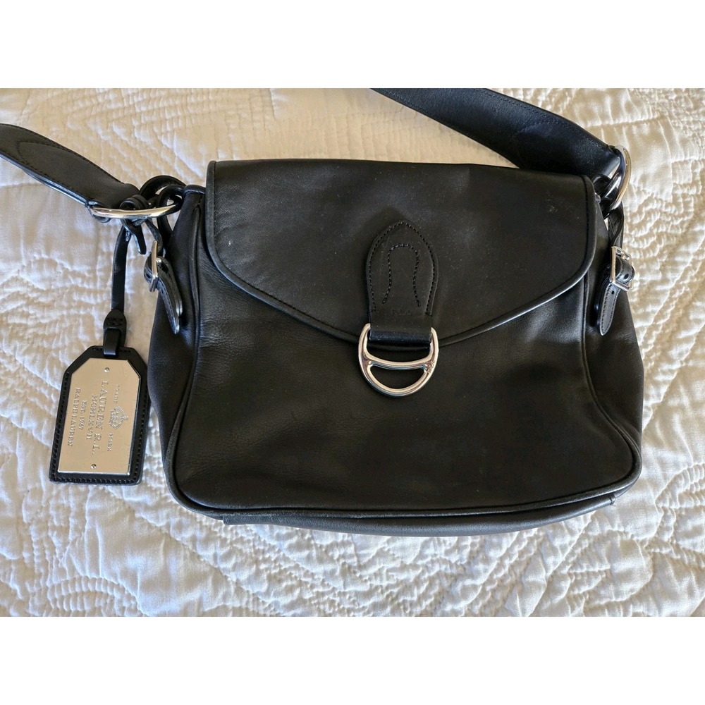 Vintage Lauren Ralph Lauren Black Genuine Leather Shoulder Bag Purse Bargain